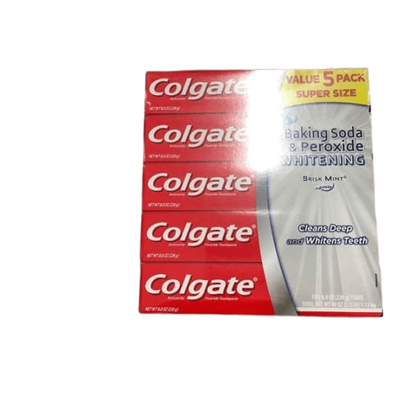 Colgate Baking Soda and Peroxide Whitening Toothpaste - 8 ounce (5 Pack) - ShelHealth.Com