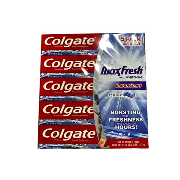 Colgate Max Fresh Toothpaste with Breath Strips, Cool Mint - 7.6 ounce, 5 Count - ShelHealth.Com