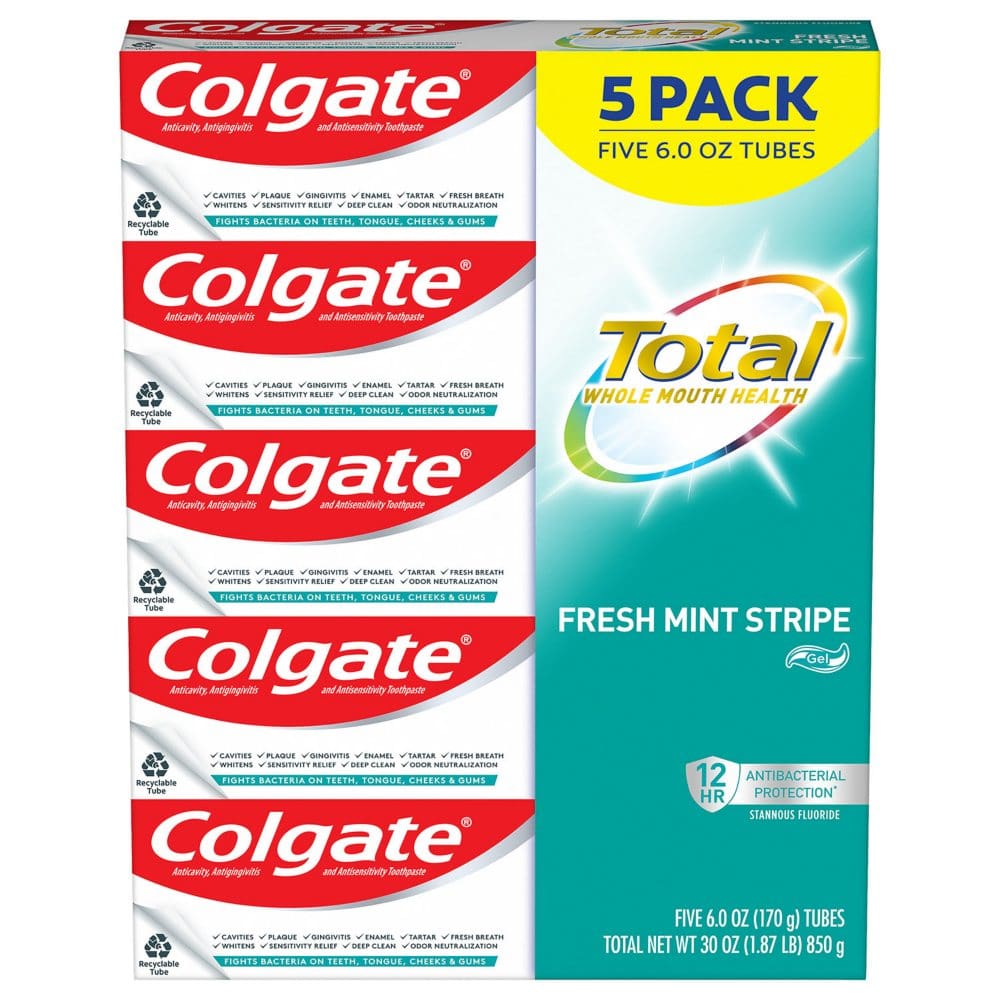Toothpaste Stripes Colgate Total Gel Toothpaste, Fresh Mint Stripe (6.0 oz., 5 pk ...