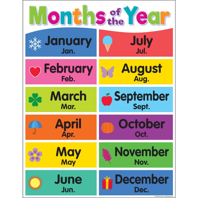 Colorful Months Of The Year Chart (Pack of 12) - Classroom Theme - Teacher Created Resources