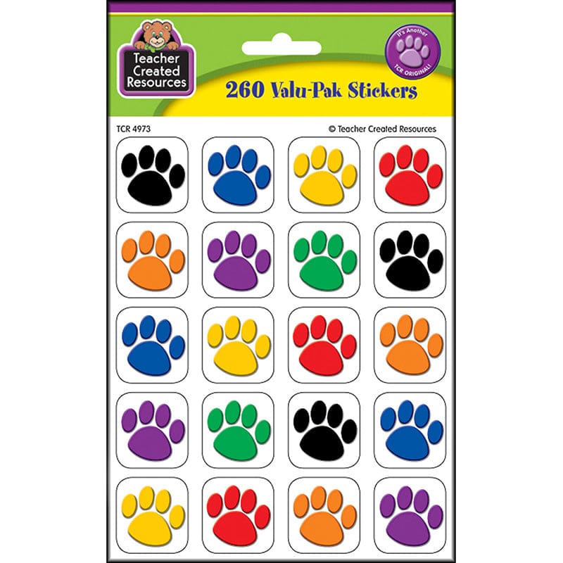 Colorful Paw Print Stickers Value Pack (Pack of 10) - Stickers - Teacher Created Resources