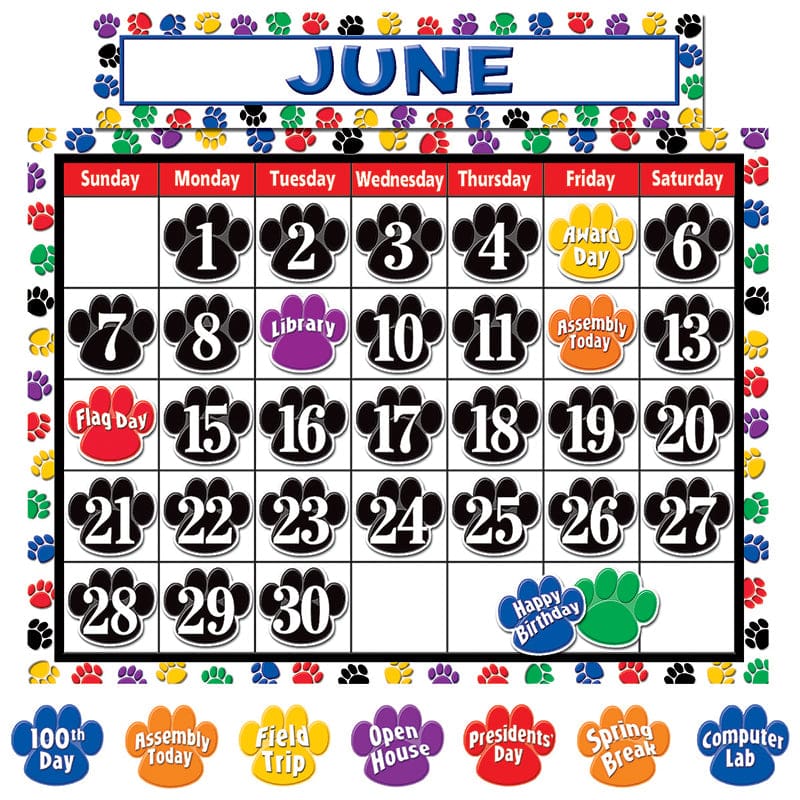 Colorful Paw Prints Calendar Bb Set (Pack of 3) - Calendars - Teacher Created Resources