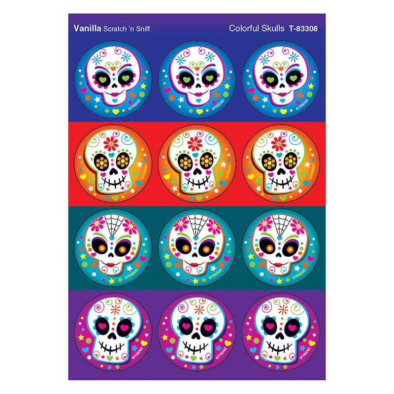 Colorful Skulls/Vanilla Stinky Stickers (Pack of 12) - Stickers - Trend Enterprises Inc.