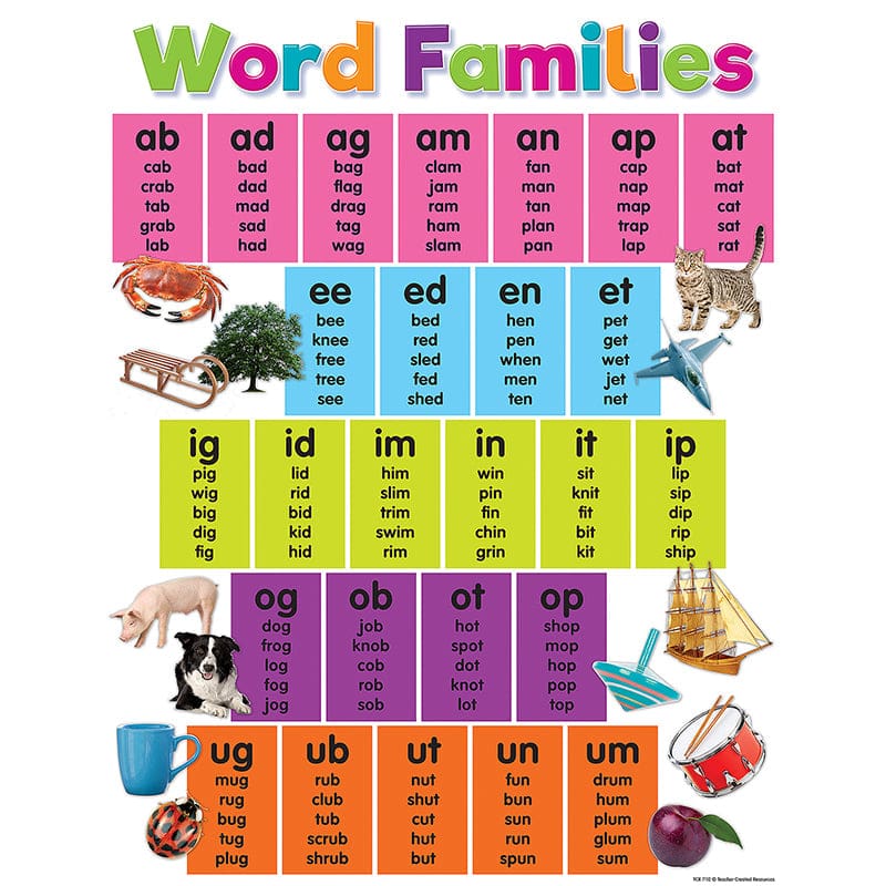 Colorful Word Families Chart (Pack of 12) - Language Arts - Teacher Created Resources