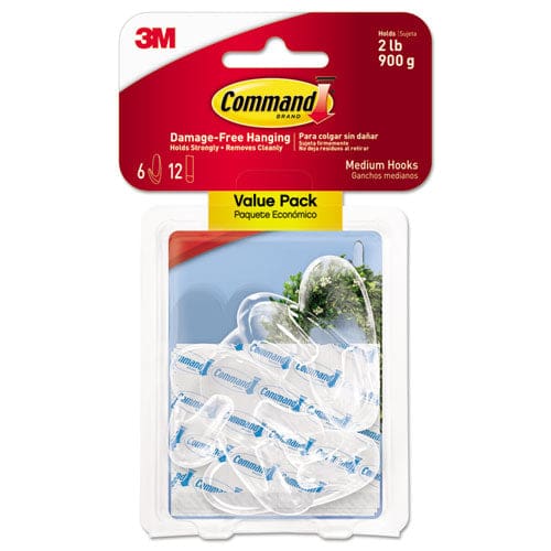 Command Clear Hooks And Strips Medium Plastic 2 Lb Capacity 6 Hooks And 12 Strips/pack - Furniture - Command™