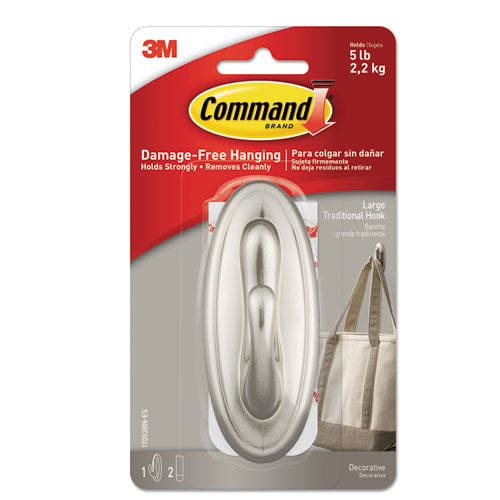 Command Decorative Hooks Medium Metal Brushed Nickel 3 Lb Capacity 2 Hooks And 4 Strips/pack - Furniture - Command™