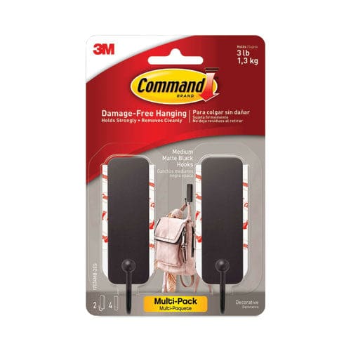 Command Decorative Hooks Medium Plastic Matte Black 3 Lb Capacity 2 Hooks And 4 Strips/pack - Furniture - Command™