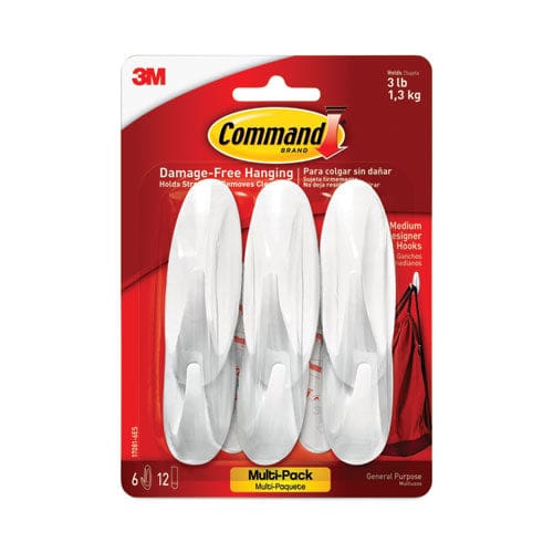 Command Designer Hooks Medium Plastic White 3 Lb Capacity 6 Hooks And 12 Strips/pack - Furniture - Command™
