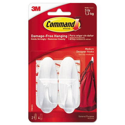 Command General Purpose Designer Hooks Medium Plastic White 3 Lb Capacity 2 Hooks And 4 Strips/pack - Furniture - Command™