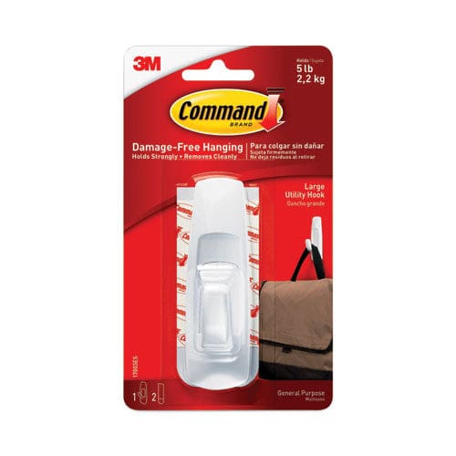Command General Purpose Hooks Large Plastic White 5 Lb Capacity 1 Hook And 2 Strips/pack - Furniture - Command™