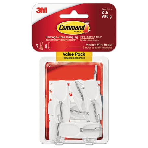 Command General Purpose Wire Hooks Medium Metal White 2 Lb Capacity 7 Hooks And 8 Strips/pack - Furniture - Command™