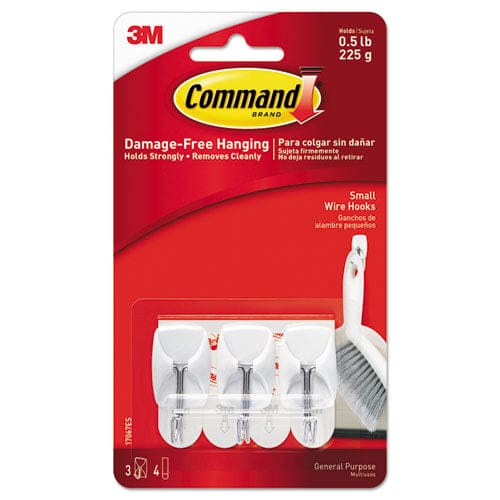 Command General Purpose Wire Hooks Small Metal White 0.5 Lb Capacity 3 Hooks And 4 Strips/pack - Furniture - Command™