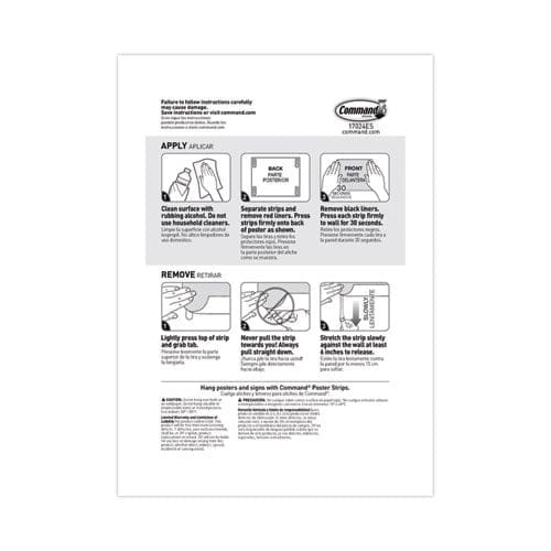 Command Poster Strips Removable Holds Up To 1 Lb Per Pair 0.63 X 1.75 White 12/pack - School Supplies - Command™