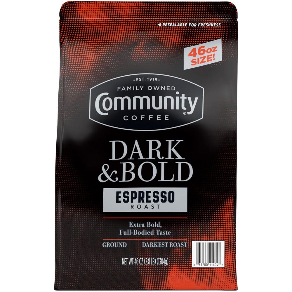 Community Coffee Espresso Roast Ground Coffee Dark and Bold (46 oz.) - Coffee Tea & Cocoa - Community Coffee