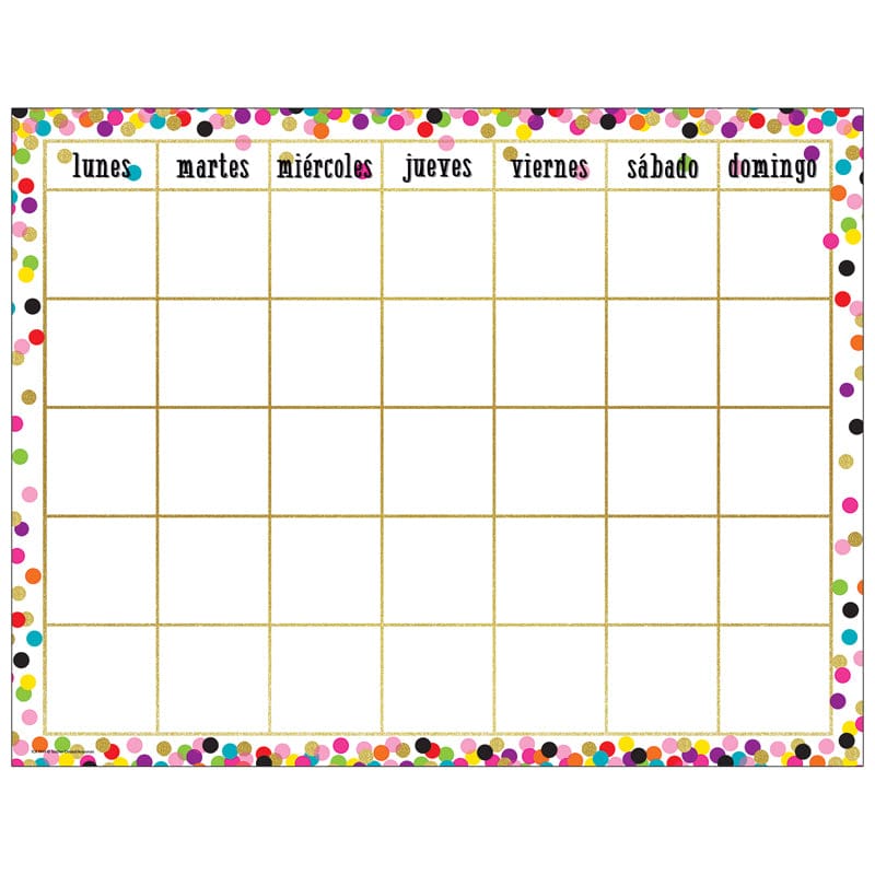 Confetti Spanish Calendar Chart (Pack of 12) - Calendars - Teacher Created Resources