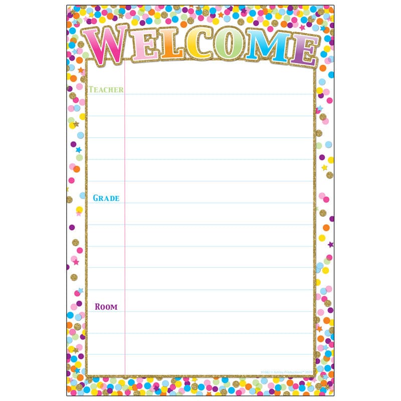 Confetti Welcome 13 X 19 Chart Smart Poly (Pack of 12) - Classroom Theme - Ashley Productions