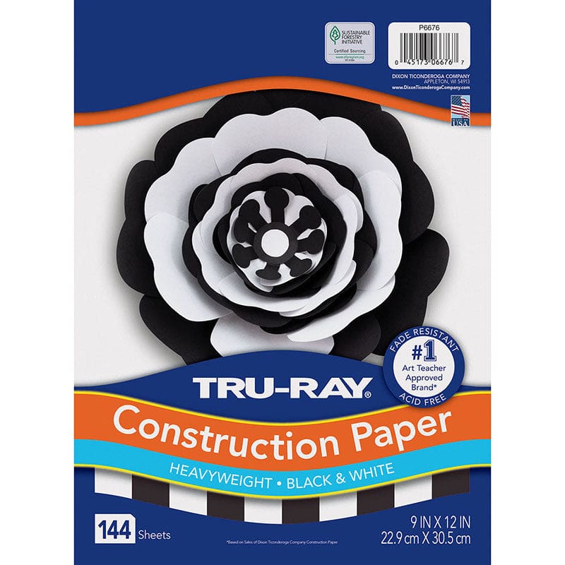 Construct Paper Blk & Wht 144 Shts Tru-Ray 9In X 12In (Pack of 3) - Construction Paper - Dixon Ticonderoga Co - Pacon