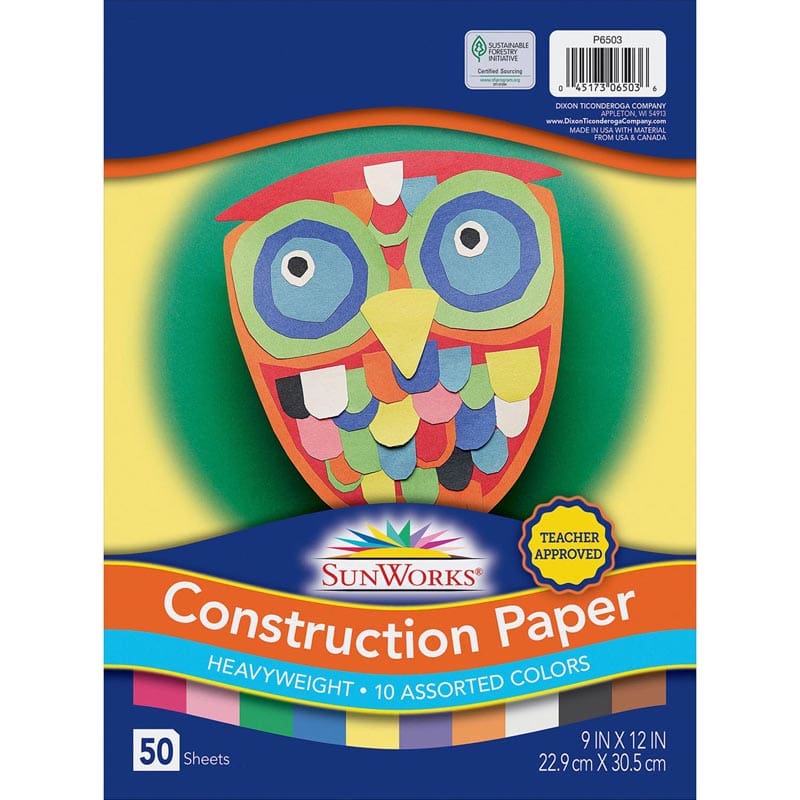 Construction Paper Asst 50Pk 9X12 10 Colors (Pack of 12) - Construction Paper - Dixon Ticonderoga Co - Pacon