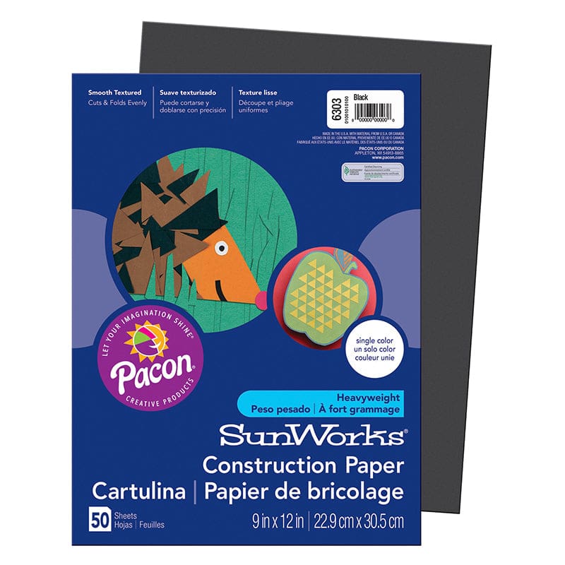 Construction Paper Black 50Pk 9X12 (Pack of 12) - Construction Paper - Dixon Ticonderoga Co - Pacon