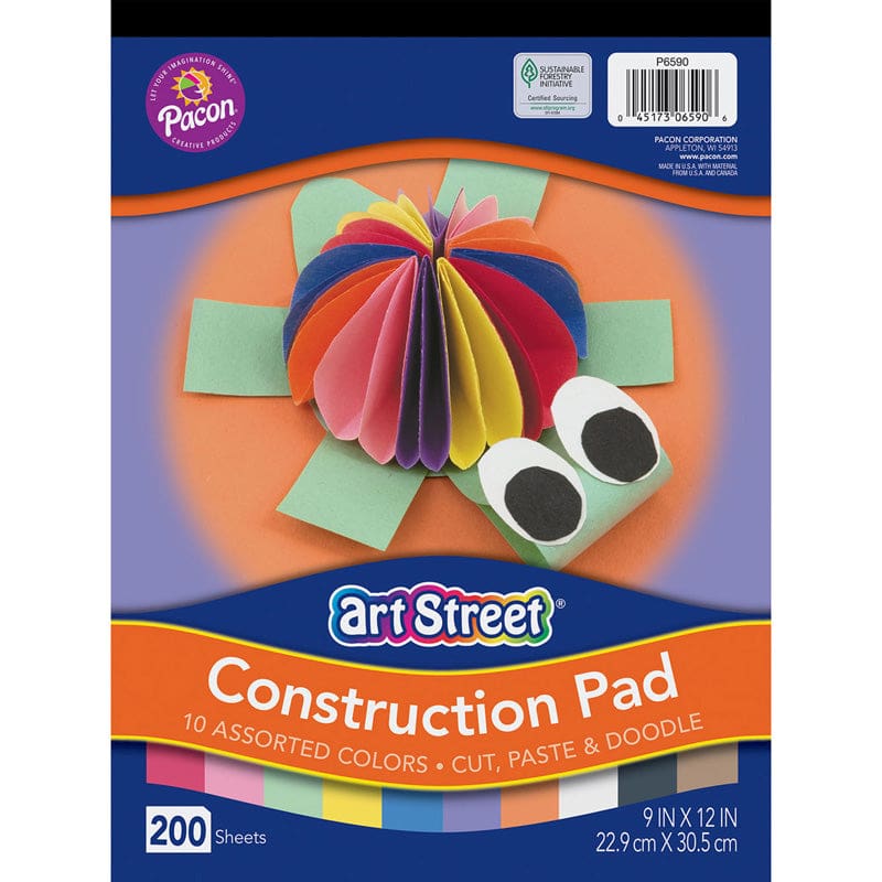 Construction Paper Pad 200 Sheets Lightweight 10 Colors 9X12 (Pack of 6) - Construction Paper - Dixon Ticonderoga Co - Pacon