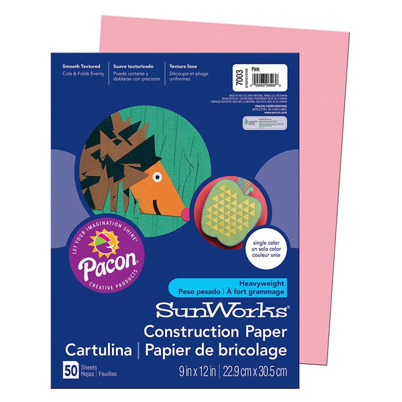 Construction Paper Pink 50Pk 9X12 (Pack of 12) - Construction Paper - Dixon Ticonderoga Co - Pacon