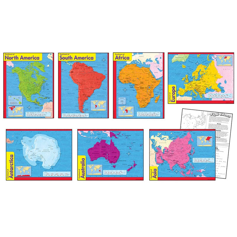 Continents Learning Charts Combo Pk 7 Charts - Maps & Map Skills - Trend Enterprises Inc.