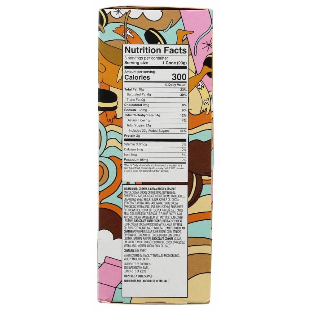 COOLHAUS Grocery > Frozen COOLHAUS Cookies And Cream Frozen Dessert Cone Dairy Free, 12.75 oz