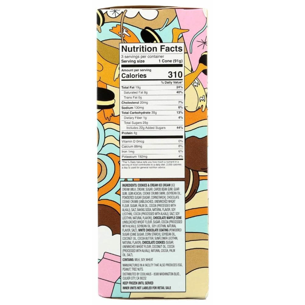 COOLHAUS Grocery > Frozen COOLHAUS Cookies and Cream Ice Cream Cones, 12.75 oz