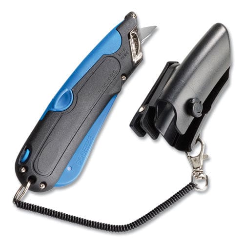COSCO Easycut Self-retracting Cutter With Safety-tip Blade Holster And Lanyard 6 Plastic Handle Black/blue - Office - COSCO