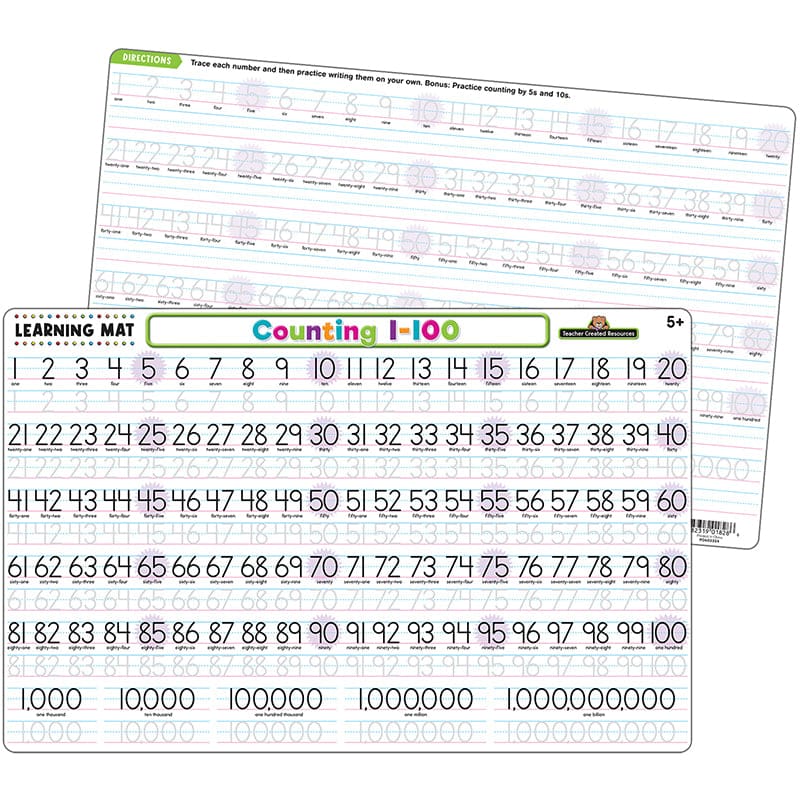 Counting 1-100 Learning Mat (Pack of 12) - Mats - Teacher Created Resources