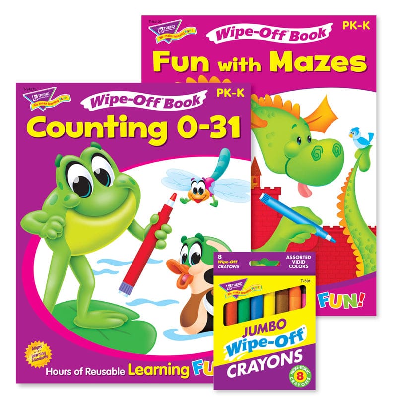 Counting & Mazes Reusable Books & Crayons (Pack of 2) - Art Activity Books - Trend Enterprises Inc.