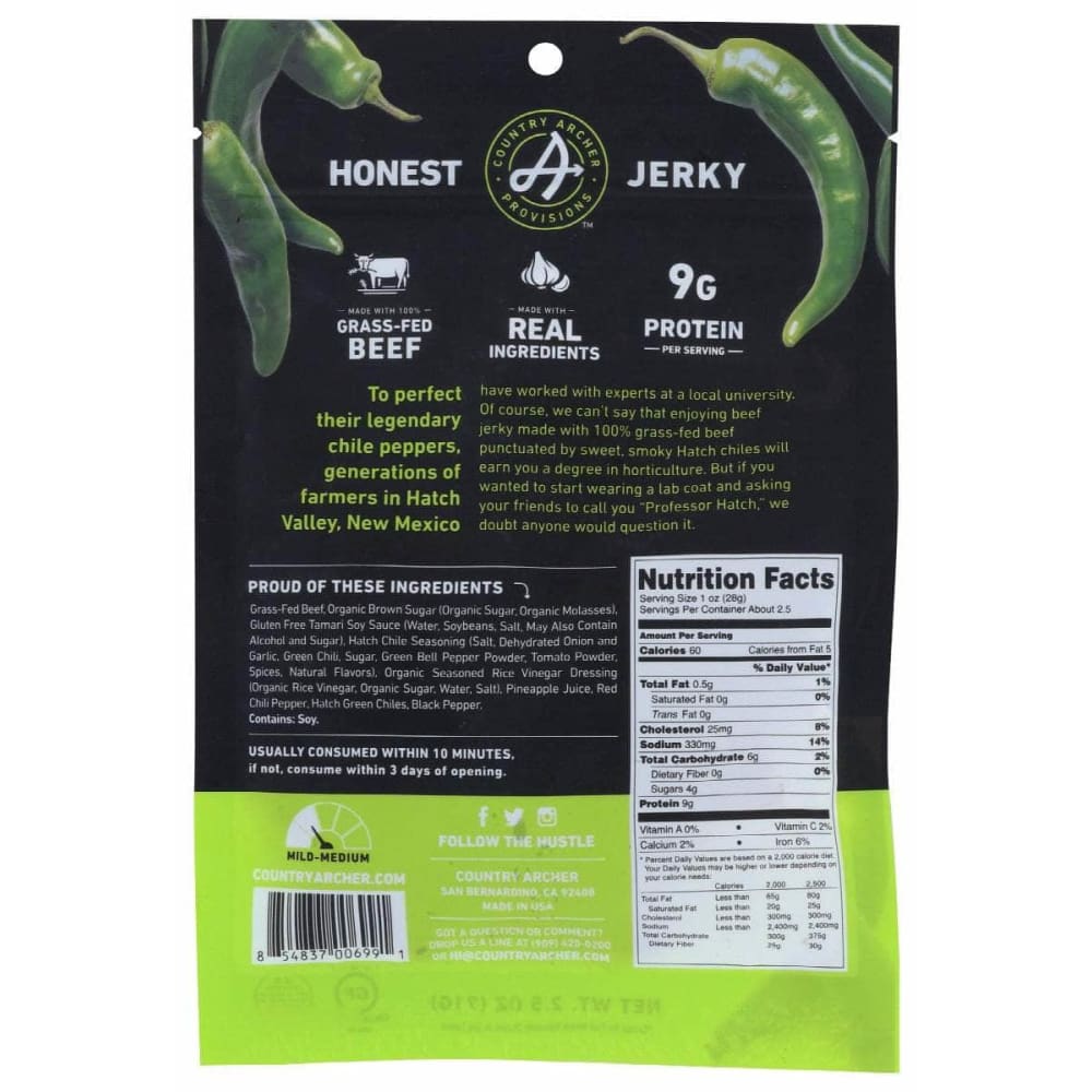 COUNTRY ARCHER Country Archer Jerky Beef Hatch Chile, 2.5 Oz