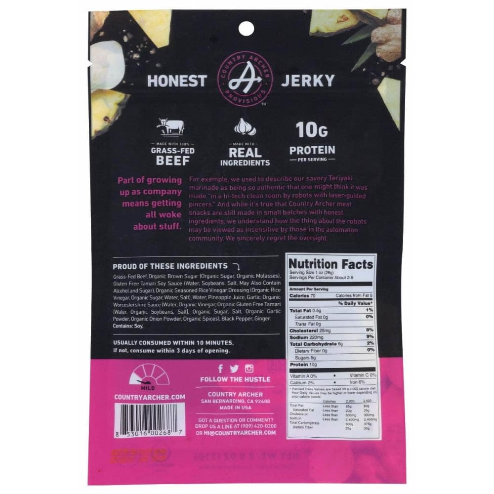 COUNTRY ARCHER Country Archer Jerky Beef Teriyaki, 2.5 Oz