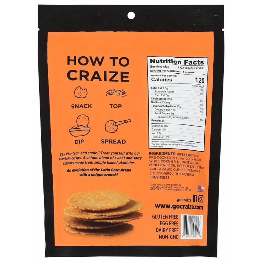 CRAIZE Craize Crackers Corn Plantain, 4 Oz