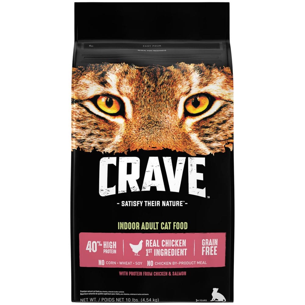 Crave Indoor Adult High-Protein Grain-Free Dry Cat Food Chicken & Salmon (10 lbs.) - Cat Food & Treats - Crave Indoor