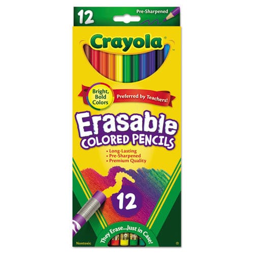 Crayola Erasable Color Pencil Set 3.3 Mm 2b (#1) Assorted Lead/barrel Colors Dozen - School Supplies - Crayola®