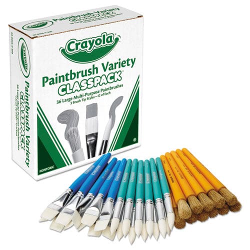 Crayola Large Variety Paint Brush Classpack Natural; Nylon Bristles Flat; Round Profiles 36/set - School Supplies - Crayola®