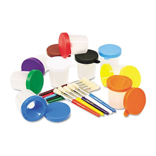 Creativity Street No-spill Cups And Coordinating Brushes Assorted Color Lids/clear Cups 10/set - School Supplies - Creativity Street®