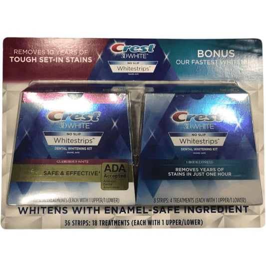 Crest 3D White Whitestrips Glamorous White Plus 1hr Express Teeth Whitening Kit - 36 strips - ShelHealth.Com