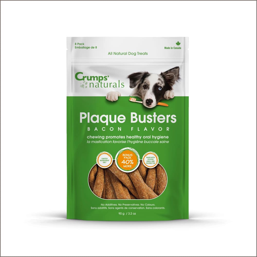 Crumps Natural Dog Treat Plaque Buster Bacon 4.5inch 8pk - Pet Supplies - Crumps Natural