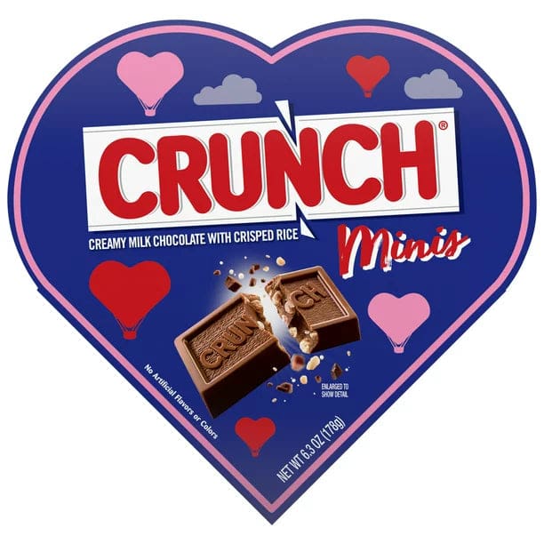 CRUNCH Minis Heart Box Great Valentine’s Day Gift for Kids Individually Wrapped Mini Size Candy Bars 6.3oz - CRUNCH