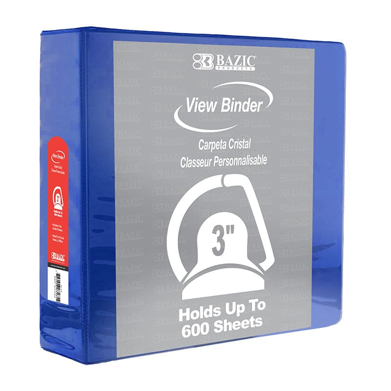 D Ring Binder with Pockts 3In Blu (Pack of 6) - Folders - Bazic Products