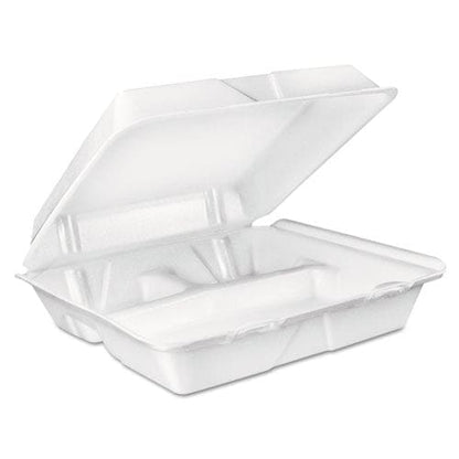 Dart Foam Hinged Lid Container 3-compartment 8 Oz 9 X 9.4 X 3 White 200/carton - Food Service - Dart®
