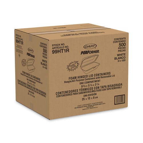 Dart Foam Hinged Lid Container Hoagie Container With Removable Lid 5.3 X 9.8 X 3.3 White 125/bag 4 Bags/carton - Food Service - Dart®