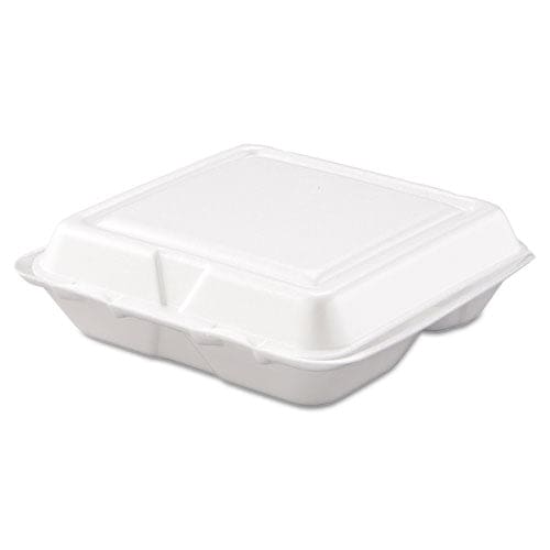 Dart Foam Hinged Lid Containers 3-compartment 7.5 X 8 X 2.3 White 200/carton - Food Service - Dart®