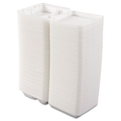 Dart Foam Hinged Lid Containers 3-compartment 7.5 X 8 X 2.3 White 200/carton - Food Service - Dart®