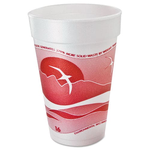 Dart Horizon Hot/cold Foam Drinking Cups 16 Oz Printed Cranberry/white 25/bag 40 Bags/carton - Food Service - Dart®