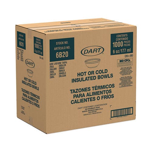 Dart Insulated Foam Bowls 6 Oz White 50/pack 20 Packs/carton - Food Service - Dart®