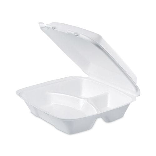 Dart Insulated Foam Hinged Lid Containers 3-compartment 9 X 9.4 X 3 White 200/pack 2 Packs/carton - Food Service - Dart®