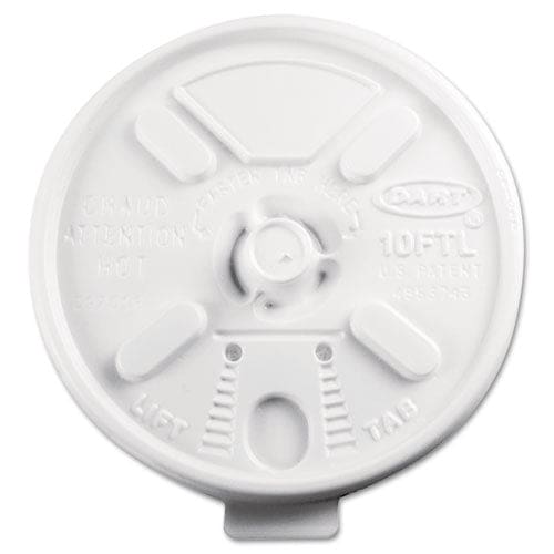 Dart Lift N’ Lock Plastic Hot Cup Lids Fits 10 Oz Cups White 1,000/carton - Food Service - Dart®